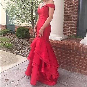 Red satin prom dress